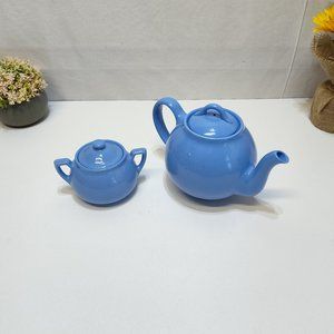 Lipton Tea Hall China Sadler Blue 1940 Ceramic Teapot Sugar Bowl Set Chipped Rim
